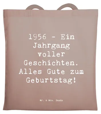 Produktbild von Mr. & Mrs. Panda Shopping Tasche Spruch 1956 Geburtstag - Braun Pastell - Geschenk, Familie, dokumententasche, einkaufsshopper, canvas, Liebe, Alter, handgefertigt