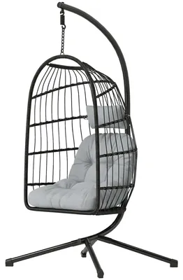 Produktbild von Outsunny Hängesessel mit Gestell faltbar Polyrattan Hängekorb mit Kissen