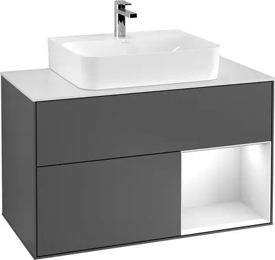 Produktbild von V&B Waschtischunterschrank Wandbeleuchtung Finion 100, Pl w m, Rg r wh. m Lac, glo wh. Lac