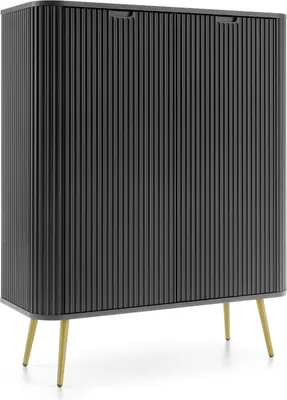 Produktbild von BETTSO Zweitürige Hochkommode geriffelte Fronten auf goldenen Beinen ZOVA 103 cm Schwarz
