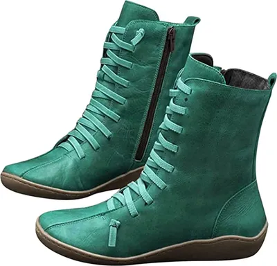 Produktbild von ASKSA Damen Stiefeletten Schnürstiefel Flach Halbschaft Winterstiefel Ankle Cowboy Boots, Grün, Größe: 41