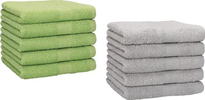 Produktbild von Betz 10 Stück Gästetücher 30x50 cm PREMIUM 100% Baumwolle Set  Farbe: apfelgrün und silbergrau