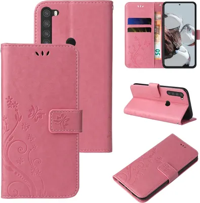Produktbild von Handyhülle für Xiaomi Redmi Note 8 Floral Blumen Schmetterling Flip Cover Hülle Case Klapphülle Handytasche Farbe: Rosegold