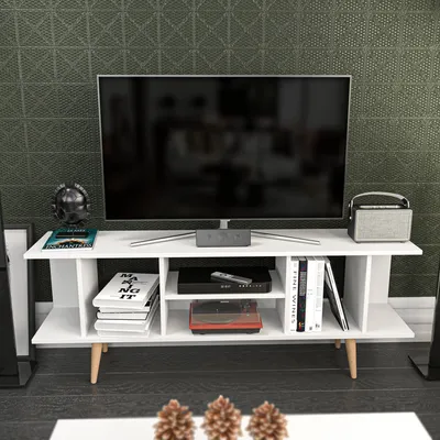 Produktbild von Skye Decor, Akya - White, Fernsehtisch, Weiß, 100 % MELAMINBESCHICHTETE SPANPLATTEN, 160 x 35 x 38,6 cm
