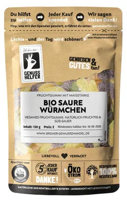 Produktbild von Saure Würmchen  Fruchtgummi vegan sauer, 130g