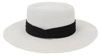 Immagine prodotto di Cappello da donna in paglia con tesa larga, protezione UV, taglia 56-58 cm, bianco con fascia nera