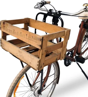 Produktbild von Fahrrad Gepäckträger vorne Frontgepäckträger - Fahrradgepäckträger Vorderrad - Red Loon Fahrrad Frontträger - Stahl / Holz Front Loader - Gepäckträger vorne universell - Hollandrad Citybike - inkl Weinkiste aus Holz