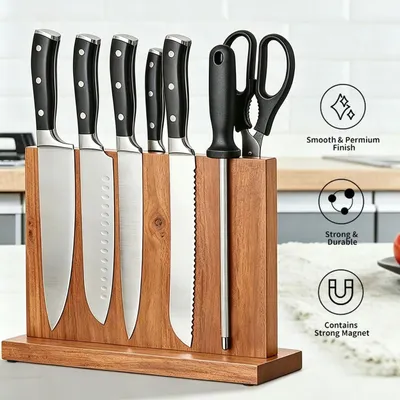 Produktbild von Magnetischer Messerhalter Doppelseitiger Messerblock Holz Messerblockständer