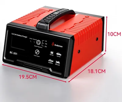 Obrázok produktu pre Prenosná nabíjačka autobatérií – 20 A, 12 V, 24 V – Automatická inteligentná nabíjačka – Pre autá, motocykle a nákladné vozidlá – Pre batérie typu AGM, LiFePO4 a olovené batérie – Režim opravy – Červená