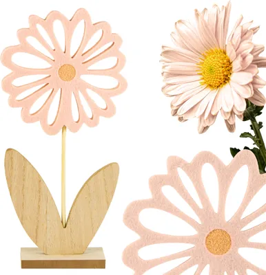Produktbild von Deko Aufsteller für Ostern und Frühling Niedliche Filz Blumen Osterdeko zum Hinstellen Osterdekoration aus Holz und Filz Rosa