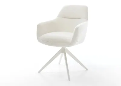 Produktbild von DELIFE Drehstuhl Pejo-Flex Bouclé Soft Beige Kreuzgestell breit Weiß 360° drehbar Wippfunktion Taschenfederkern