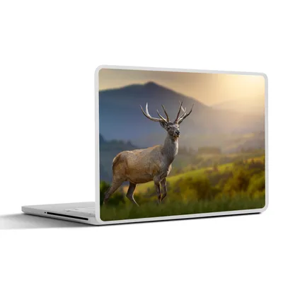 Produktbild von MuchoWow® Laptop Aufkleber Sticker Cover Hirsche - Berg - Gras - Sonnenuntergang - Tiere - Natur 32.5x23.5 cm - Sticker für Laptop - Selbstklebend