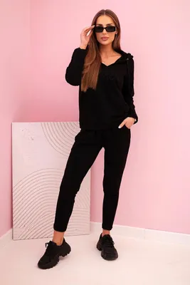 Immagine prodotto di Set di felpe da donna in cotone con cappuccio e stampa, nero
