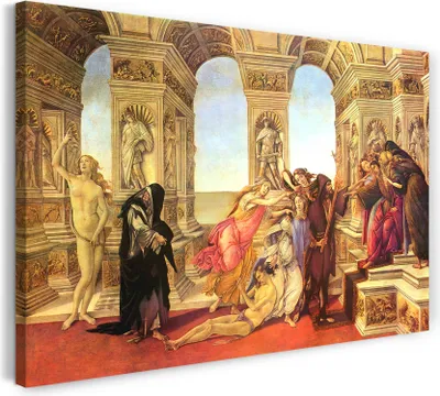 Produktbild von Leinwandbild (60x40cm): Sandro Boticelli - Die Verleumdung des Apelles, echter Holz-Keilrahmen inkl. Aufhänger, handgefertigt in Deutschland
