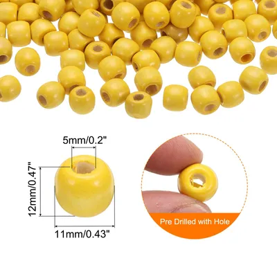 Produktbild von 300 Stk. Gro?loch-Holzperlen Haarzopfperlen, Unvollendete natš¹rliche Fassholz-Abstandshalterperlen fš¹r Handwerk Haar DIY Makramee-Schmuckherstellung, Gelb (12 x 11mm, 5mm Loch)
