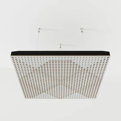 Zdjęcie produktu dla Zestaw 2 sztuk – podwieszany panel akustyczny do sufitu z aksamitną okładziną i zestawem montażowym | 50 x 50 x 5 cm | pochłanianie i rozpraszanie dźwięku | [WILDS – biały | biały]