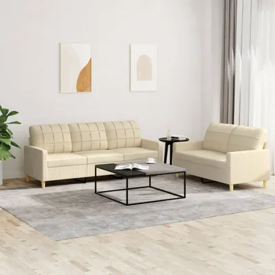 Produktbild von ZMH 2-tlg. Sofagarnitur mit Kissen Creme Stoff