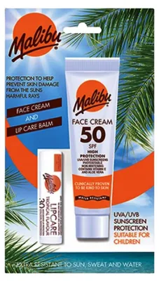 Immagine prodotto di Set crema viso Malibu SPF50 + rossetto SPF30