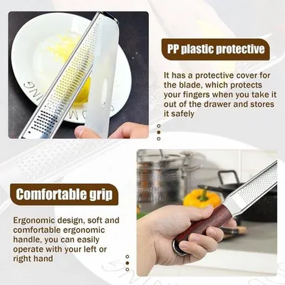 Image de Râpe à parmesan et agrumes - Râpe de cuisine en acier inoxydable avec manche en silicone et housse de protection, noire, lot de 2