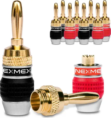 Produktbild von Bananenstecker 4mm schraubbar NEXMEX 24k vergoldet Lautsprecherkabel 10x Stecker
