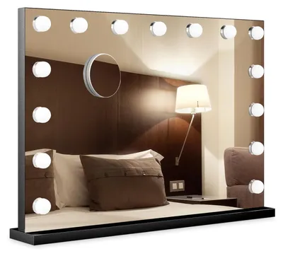 Immagine prodotto di Specchio per trucco con luce - Hollywood - Dimmerabile - Ingrandimento 10x - 80 x 60 cm - Nero