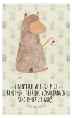 Produktbild von Mr. & Mrs. Panda Wandbild Alpaka Fahne - Kaktus Grün - Geschenk, Tapisserie, Lamas, Boho Wandteppich, Liebe, Tapestry, Lama, Alpakas, Wandtuch