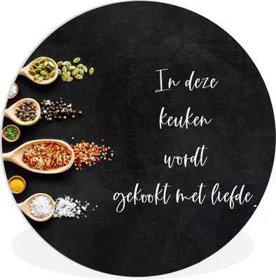 Produktbild von MuchoWow® Rundes Wandbild - Runde Bilder Zitate - Küche - Sprichwörter - In dieser Küche wird mit Liebe gekocht - Liebe Ø 60 cm Kreis Wanddekoration Kunststoff - Wandkreis - Wandschmuck - Wand Kreis - Das Schlafzimmer - Die Bilder - Wandmalerei - Kunst für das Haus - das Plastik