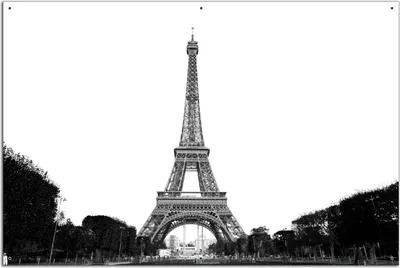 Produktbild von Wallario Outdoor-Poster für Garten oder Balkon, Motiv Eiffelturm in Paris - schwarz weiß, in ca. 61 x 91,50 cm