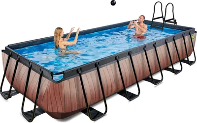 Zdjęcie produktu dla EXIT Wood Basen Stelażowy 540x250x100cm, Basen Naziemny, z Filtrem piaskowym, Brązowy
