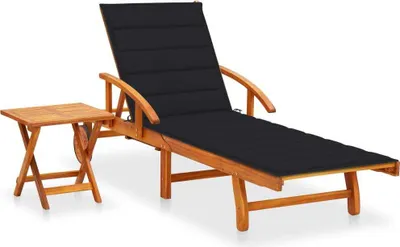 Produktbild von Sonnenliege mit Tisch und Auflage Akazie Massivholz