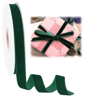 Samtband dunkelgrün, 1,5 cm x 6 m, Geschenkband, Weihnachtsdeko