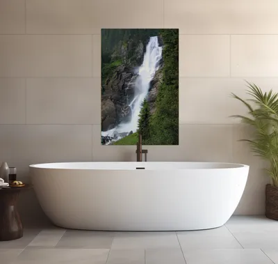 Produktbild von Wallario wasserfestes Poster selbstklebend 91,50 x 61 cm, Wasserfall, Badezimmerposter Spritzschutz mit Hochglanzoberfläche in Glasoptik