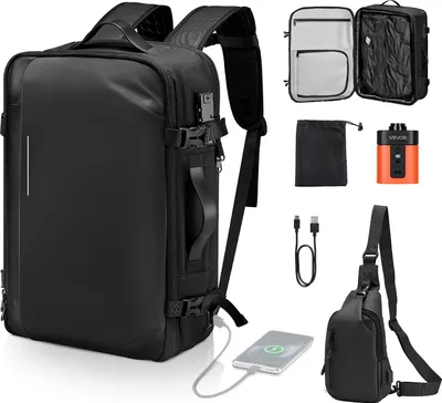 Produktbild von VEVOR Vakuum Rucksack, 65 L, erweiterbarer Vakuum-Kompressions-Reiserucksack mit Pumpe, mit TSA-zugelassenem Schloss, USB-Ladeanschluss, wasserabweisendes Handgepäck, für Business, Schwarz