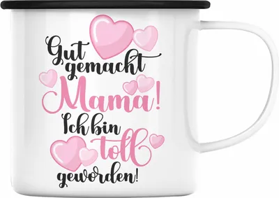 Produktbild von Trendation - Mutter Mama Emaille Tasse Geschenk von Tochter zum Geburtstag Weihnachten Emaille Emaille Tasse Lustig Geschenke Muttertag Muttertagsgeschenk (Schwarz)