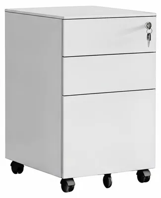 Produktbild von Relaxdays Rollcontainer, 3 Schubladen, HxBxT: 60 x 39 x 52 cm, abschließbar, Aktenschrank auf Rollen, Metall, weiß