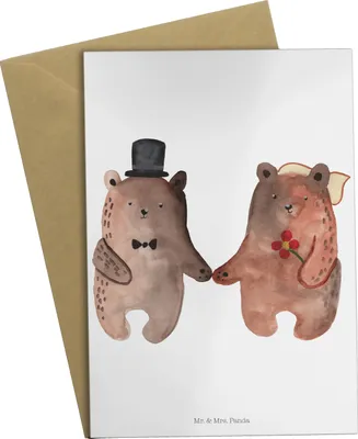 Produktbild von Mr. & Mrs. Panda Klappkarte Bär Heirat - Weiß - Geschenk, Glückwunschkarte, einladungskarten, osterkarte, Grußkarte, Teddy, osterkarten, weihnachtskarten