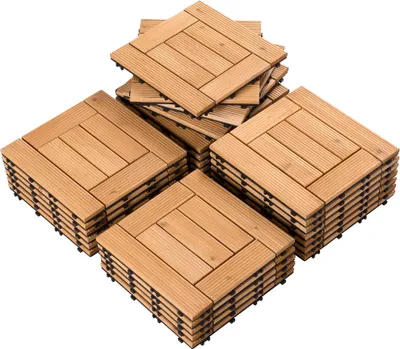 Produktbild von Yaheetech 27 Stück 30x30cm Terrassenfliesen Set Holzfliesen als Gartendeko Innen Außen Fliesen Klickfliesen Balkonfliesen Set, witterungsfest, pflegeleicht, ca. 2,6 m² pro Set, Natural Wood
