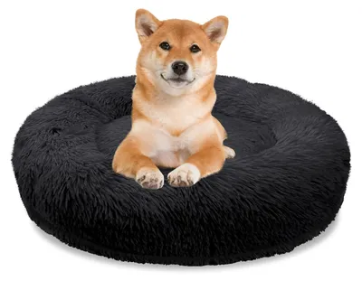 Produktbild von BLUZELLE Orthopädisches Hundebett Mittlere Hunde, 80cm Donut Kissen Waschbar Memory Foam Rund Hundekorb Plüsch Kuschelig Schwarz
