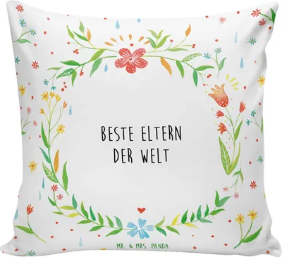 Produktbild von Mr. & Mrs. Panda Deko Kissen Eltern - Weiß - Geschenk, Mami, Kuschelkissen, für sofa, Mama, bedruckt, Dankeschön, Erzeuger, 40x40