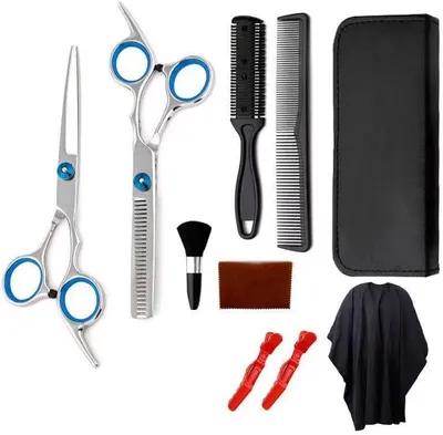 Produktbild von 10-teiliges Haarschneidescheren-Set aus hochwertigem 4CR-Edelstahl mit Werkzeugen und Aufbewahrungstasche