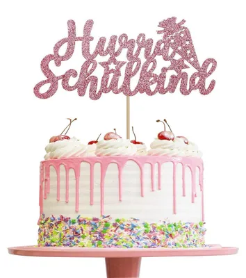 Produktbild von Tortendeko Einschulung Rosa Glitzer Zuckertüte Hurra Schulkind Cake Topper