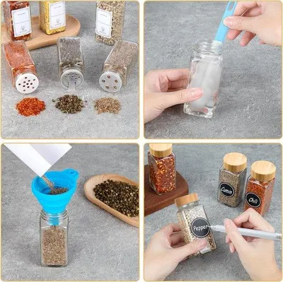 Image de Petits pots à herbes aromatiques, lot de 48, 120 ml, couvercle en bambou, 3 modèles