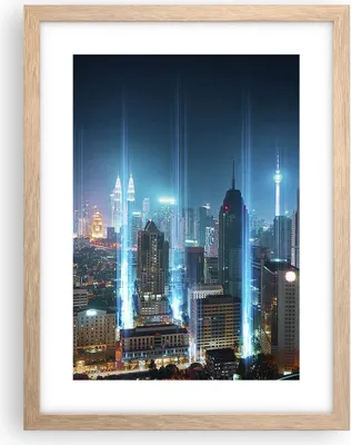 Produktbild von Gerahmtes Poster - Rahmen in heller Eiche - Stadt Nacht Straße - 30x40 cm - Wand Bild - Wanddeko - Wandbilder - Wandposter - Bilderrahmen - Bilder - Kunstdruck - Wandbild - P2NPA30x40-3903