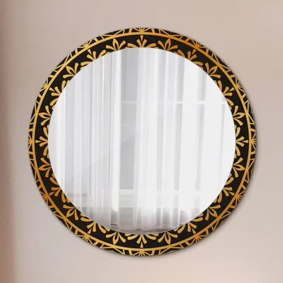 Produktbild von Dekospiegel – Hängespiegel Wandspiegel Spiegel mit Aufdruck – Spiegel – Schlafzimmer - Gold Mandala - Rund: Ø80cm