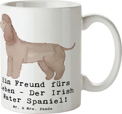 Produktbild von Mr. & Mrs. Panda Kaffeetasse Irish Water Spaniel Freund - Weiß - Geschenk, Der, Hunderasse, Hund, Familienhund, Hunderassen, besondere, Teetasse, Trinkbecher, Jagdhund