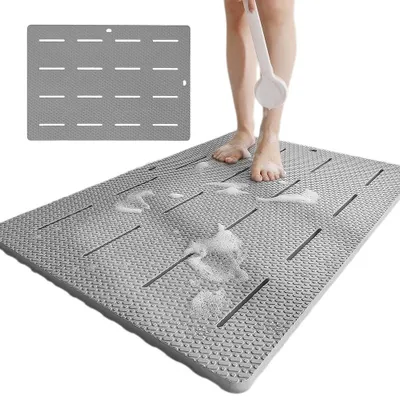 Produktbild von 85x60cm Grau Badewannen-Duschmatte Mit Abflusslöchern, Rutschfeste Badezimmermatte, Duschmatte, Schneller Abfluss, Schnell trocknend für Nassbereiche