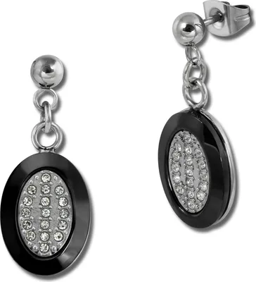 Produktbild von Amello Edelstahl Keramik silberfarben schwarz glänzend Damen Ohrschmuck ESOX32S