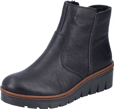 A black leather boot on a white background.