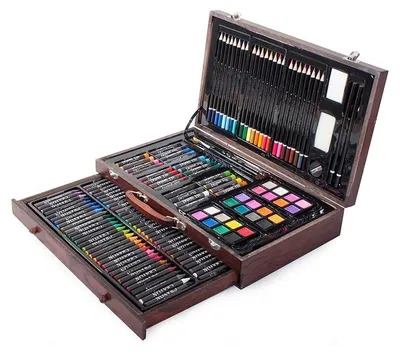 Imagen del producto de Verk 18230: Set completo para pequeños artistas, con 143 piezas, presentado en una caja de madera