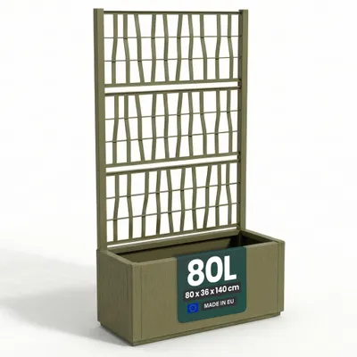 Produktbild von XL Gartenspalier 'Ethica' mit Pflanzkübel Breit 80x36x140 cm - Rankgitter & Blumenkasten Sichtschutz für Balkon, Terrasse & Garten - Olivgrün